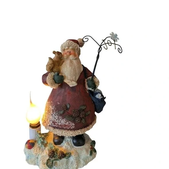 Santa Claus Fisherman Figure Light Up Squirrel Decor 9" x‎ 6.5"xx 5" Cabicore - Picture 3 of 5